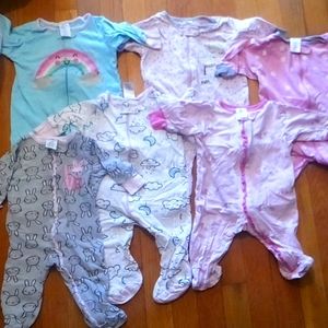 Set of Six 0-3m footed pajamas